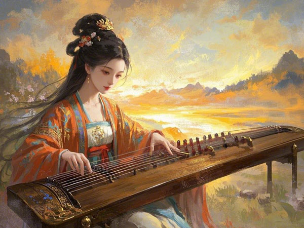 古典美女弹古琴Prompt-